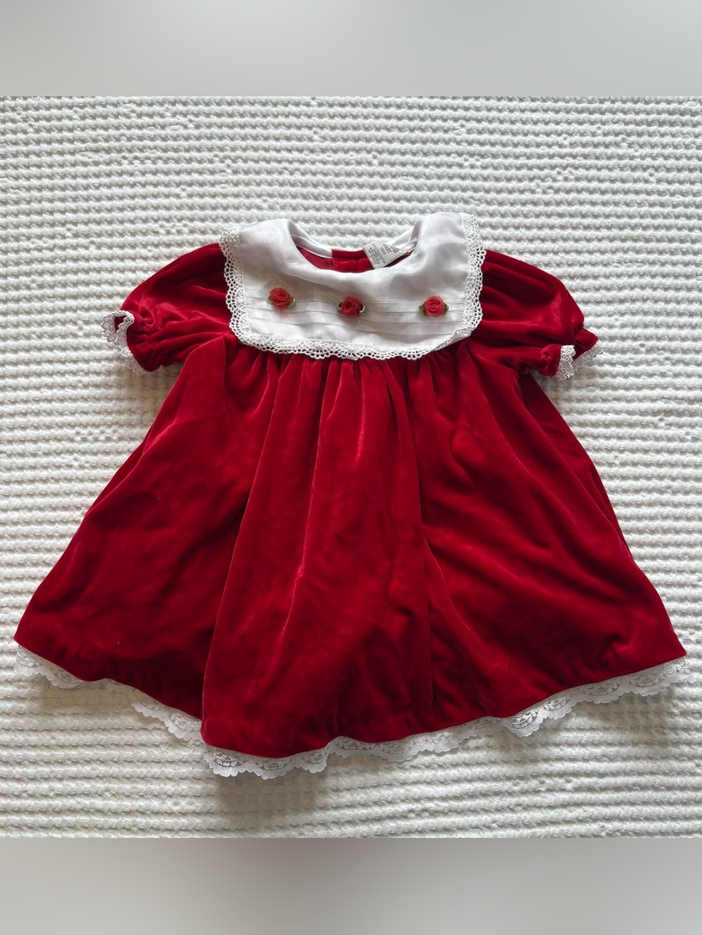 Vintage Class Club Red Velour Rosette Lace Holiday Christmas Dress Formal - 18M